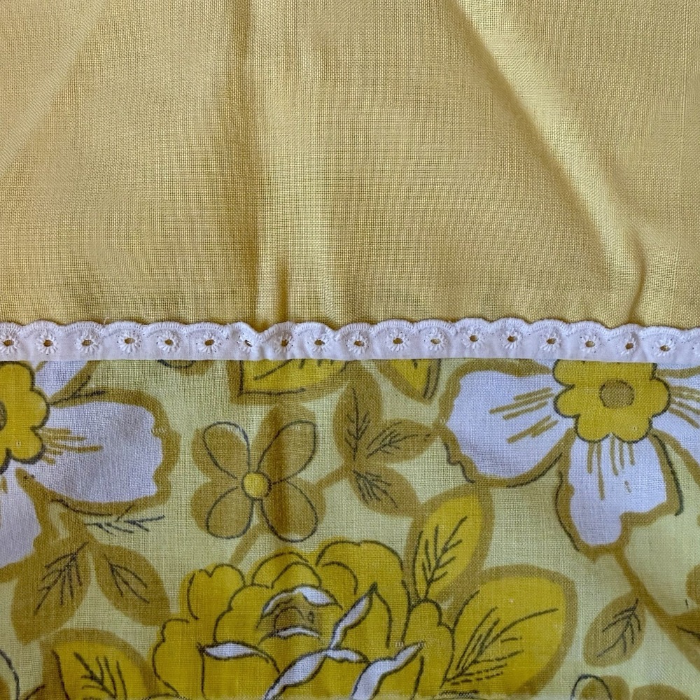 VTG 70s Dan‎ River Yellow Floral Flat Sheet Dantrel Muslin 72"x104" Full Double